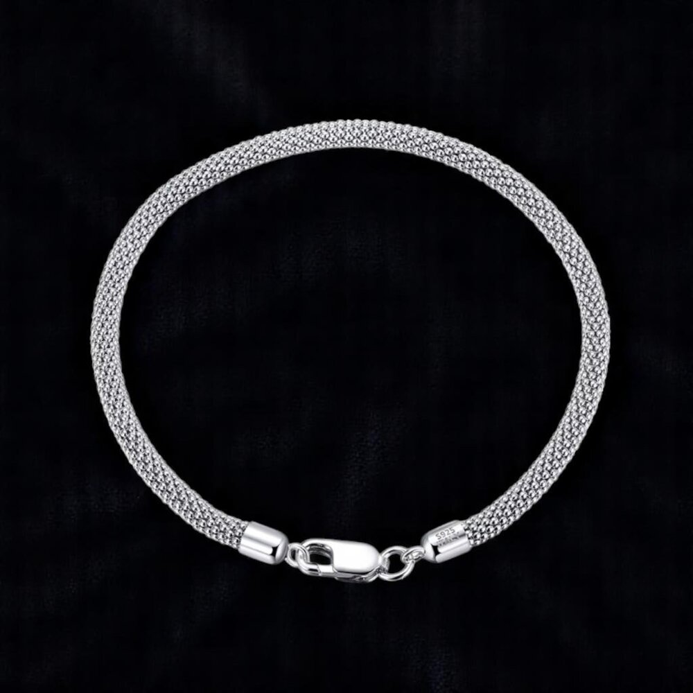 925 Sterling Silver Italian Popcorn Chain Mesh Bracelet – NEW